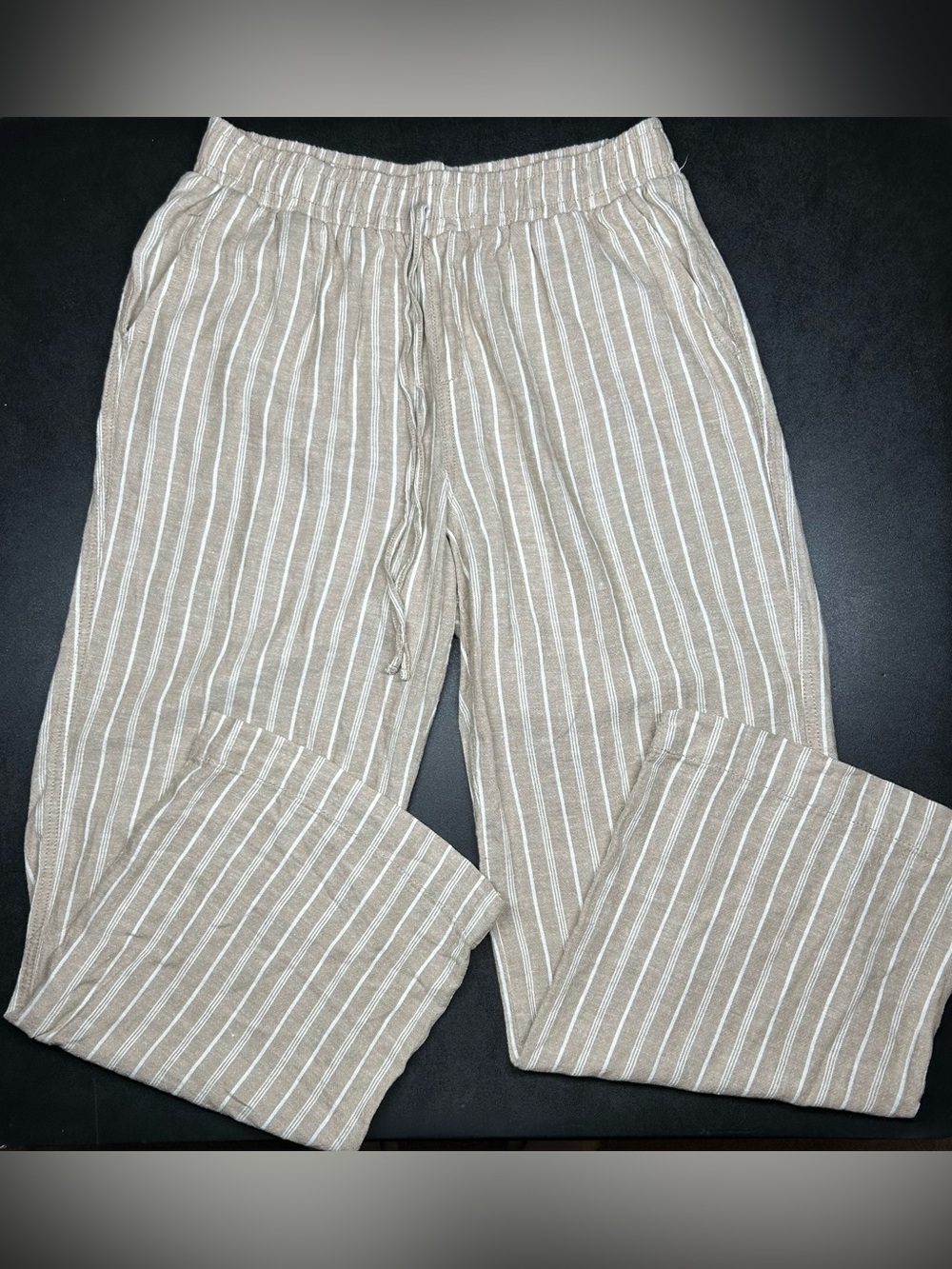 Briggs Women’s Size L Linen Blend Striped Wide Leg Pants